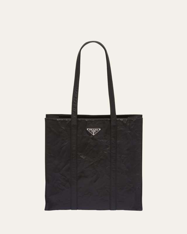 Crinkled Leather North-South Tote Bag